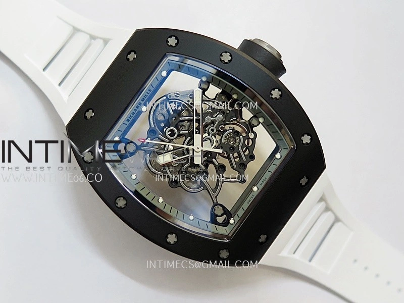 RM055 Black Inner Bezel Black White Ceramic APSF 1:1 Best Edition On Black Rubber Strap RMUL2 Super Clone