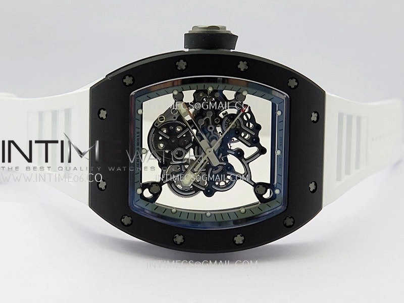 RM055 Black Inner Bezel Black White Ceramic APSF 1:1 Best Edition On Black Rubber Strap RMUL2 Super Clone