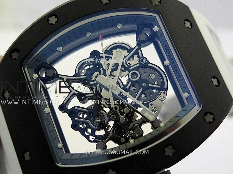 RM055 Black Inner Bezel Black White Ceramic APSF 1:1 Best Edition On Black Rubber Strap RMUL2 Super Clone