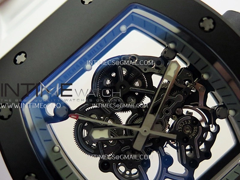 RM055 Black Inner Bezel Black White Ceramic APSF 1:1 Best Edition On Black Rubber Strap RMUL2 Super Clone