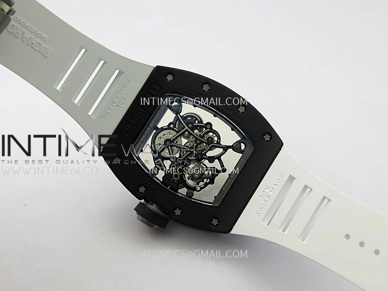 RM055 Black Inner Bezel Black White Ceramic APSF 1:1 Best Edition On Black Rubber Strap RMUL2 Super Clone