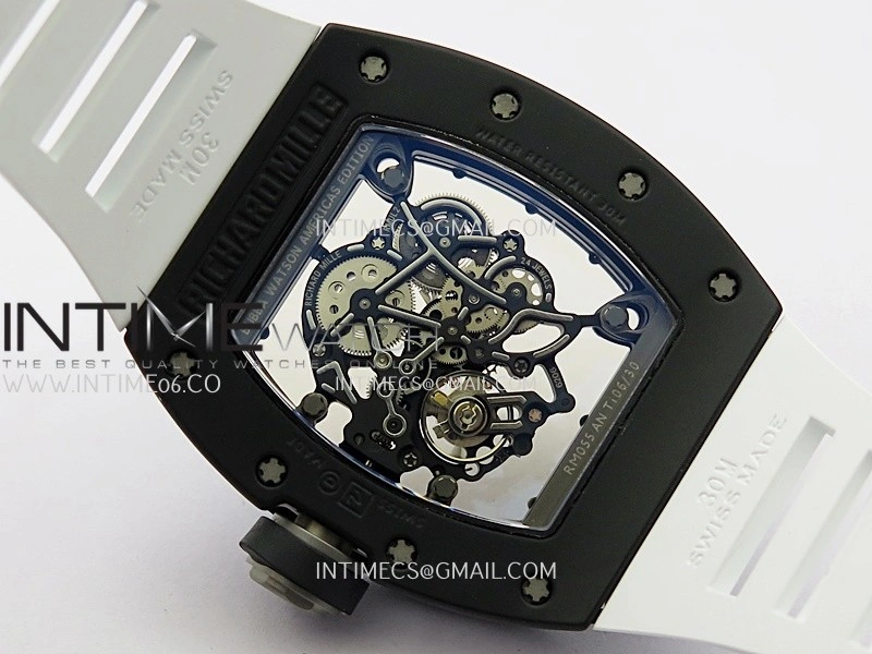 RM055 Black Inner Bezel Black White Ceramic APSF 1:1 Best Edition On Black Rubber Strap RMUL2 Super Clone