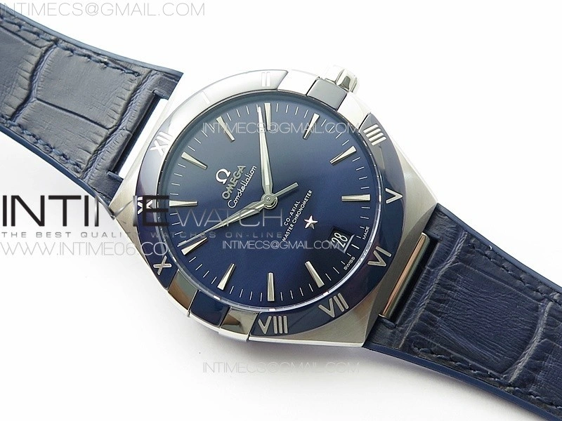 Constellation 41mm Blue Ceramic Bezel SS VSF 1:1 Best Edition Blue Dial on Blue Leather Strap A8900