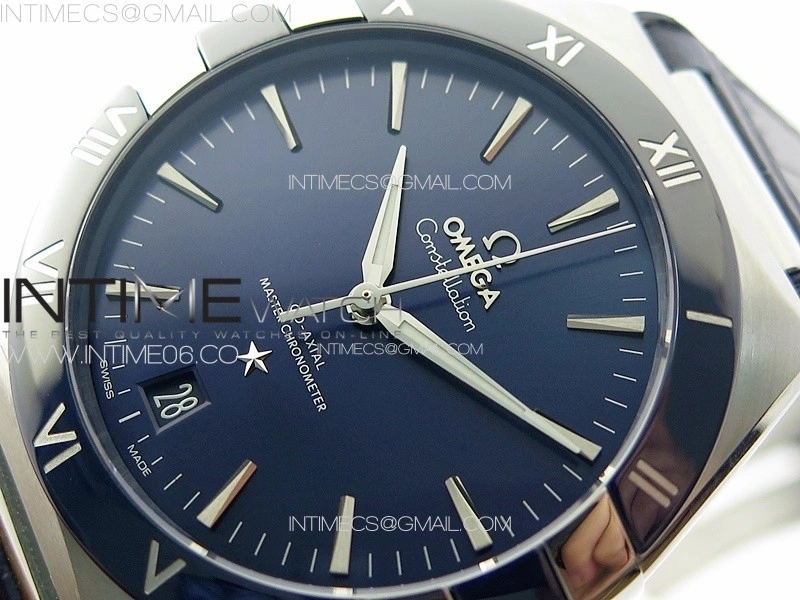 Constellation 41mm Blue Ceramic Bezel SS VSF 1:1 Best Edition Blue Dial on Blue Leather Strap A8900