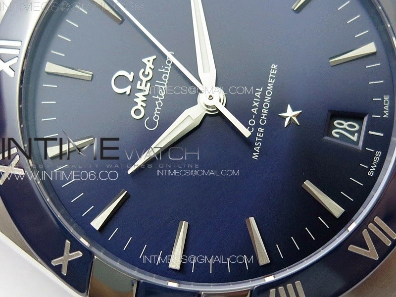 Constellation 41mm Blue Ceramic Bezel SS VSF 1:1 Best Edition Blue Dial on Blue Leather Strap A8900
