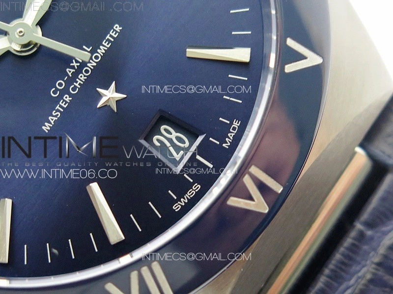 Constellation 41mm Blue Ceramic Bezel SS VSF 1:1 Best Edition Blue Dial on Blue Leather Strap A8900