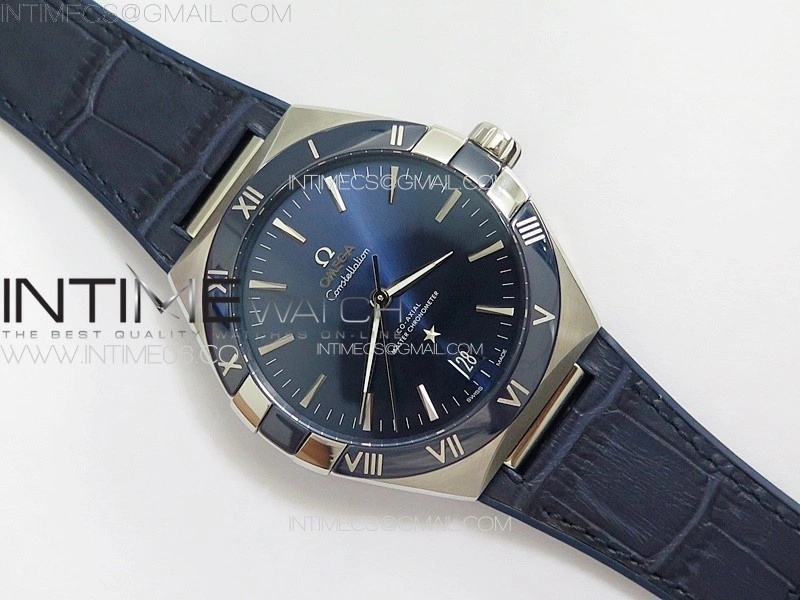 Constellation 41mm Blue Ceramic Bezel SS VSF 1:1 Best Edition Blue Dial on Blue Leather Strap A8900