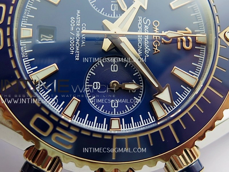 Planet Ocean Master Chronometer Blue Ceramic Bezel SS RG VRF 1:1 Best Edition Blue Dial On Blue Gummy Strap A9900