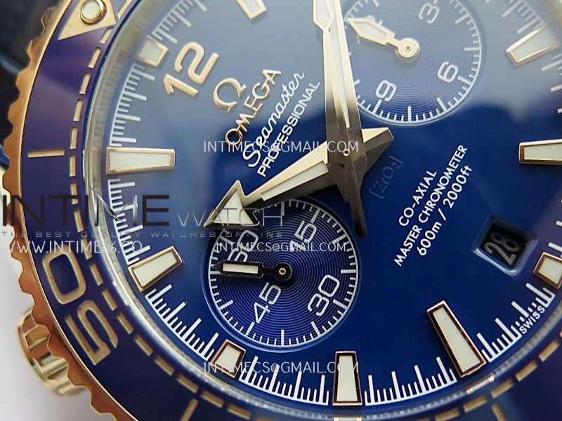 Planet Ocean Master Chronometer Blue Ceramic Bezel SS RG VRF 1:1 Best Edition Blue Dial On Blue Gummy Strap A9900