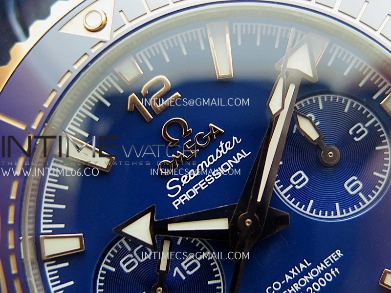 Planet Ocean Master Chronometer Blue Ceramic Bezel SS RG VRF 1:1 Best Edition Blue Dial On Blue Gummy Strap A9900