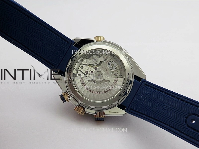 Planet Ocean Master Chronometer Blue Ceramic Bezel SS RG VRF 1:1 Best Edition Blue Dial On Blue Gummy Strap A9900