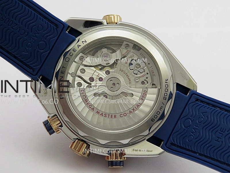 Planet Ocean Master Chronometer Blue Ceramic Bezel SS RG VRF 1:1 Best Edition Blue Dial On Blue Gummy Strap A9900