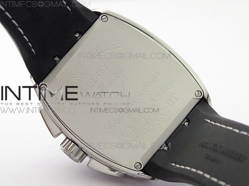 Vanguard V45 Chrono Brushed SS Pave Crystals ABF Best Edition Black Dial on Black Gummy Strap A7750