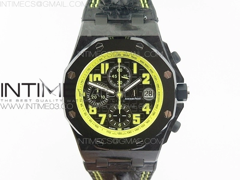 Royal Oak Offshore Bumble Bee Forged Carbon 1:1 JF Best Edition on Leather Strap A7750 V2 w  Cyclops
