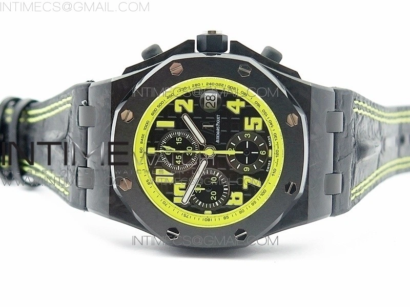 Royal Oak Offshore Bumble Bee Forged Carbon 1:1 JF Best Edition on Leather Strap A7750 V2 w  Cyclops