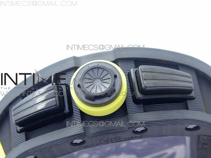 RM12-1 Real Tourbillon Forge Carbon KVF Best Edition Skeleton Dial Yellow inner bezel on Yellow Rubber Strap
