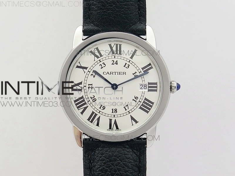 Ronde Solo de Cartier 36mm K11 1:1 Best Edition White Dial on Black leather strap Ronda Quartz