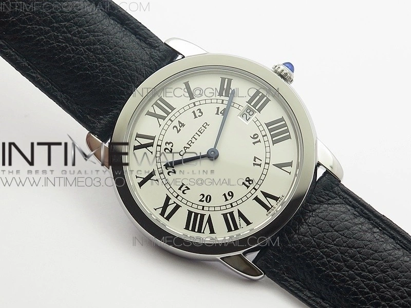 Ronde Solo de Cartier 36mm K11 1:1 Best Edition White Dial on Black leather strap Ronda Quartz