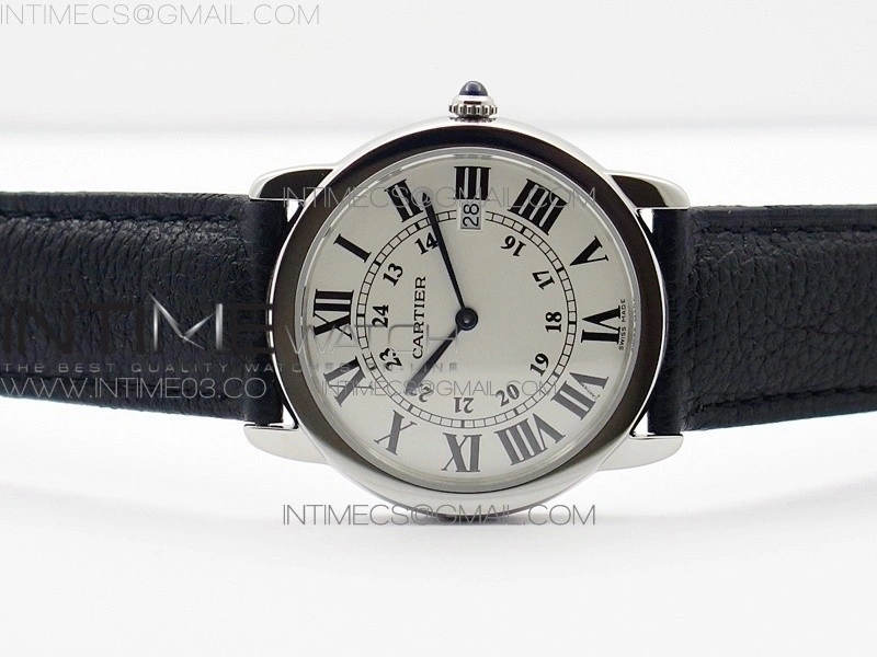 Ronde Solo de Cartier 36mm K11 1:1 Best Edition White Dial on Black leather strap Ronda Quartz
