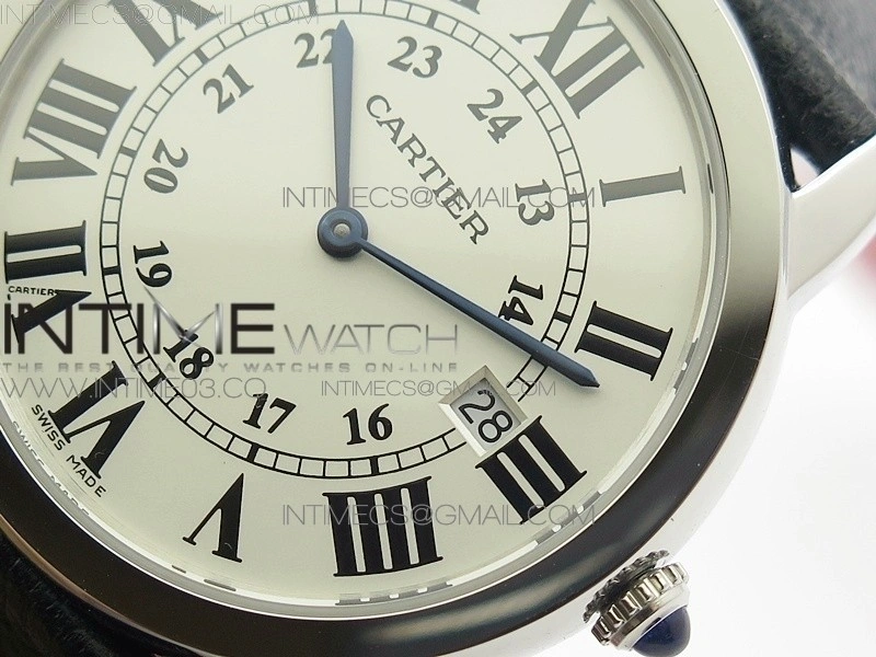 Ronde Solo de Cartier 36mm K11 1:1 Best Edition White Dial on Black leather strap Ronda Quartz