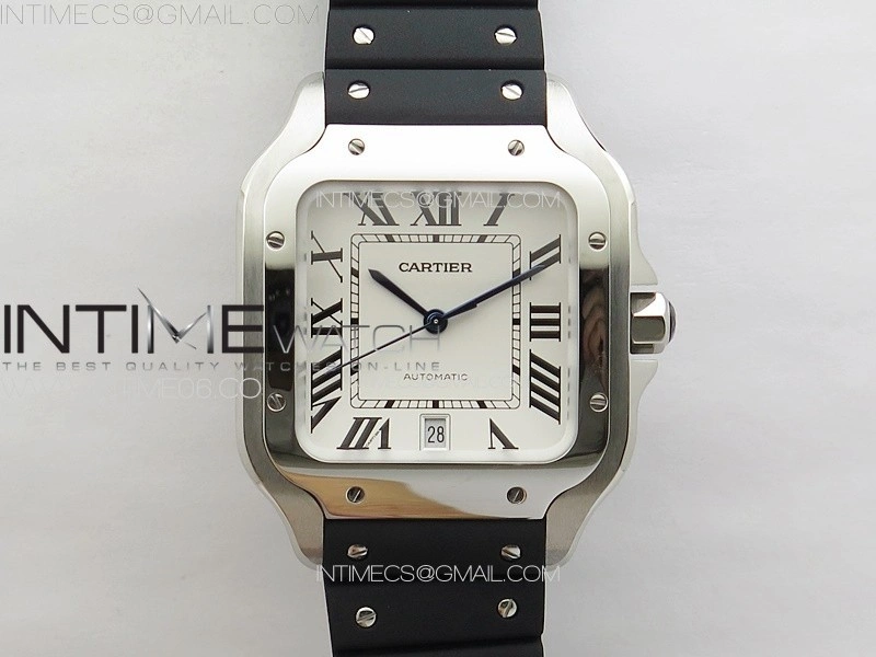 Santos de Cartier 40mm SS GF 1:1 Best Edition White Dial on Black Rubber Strap MIYOTA 9015