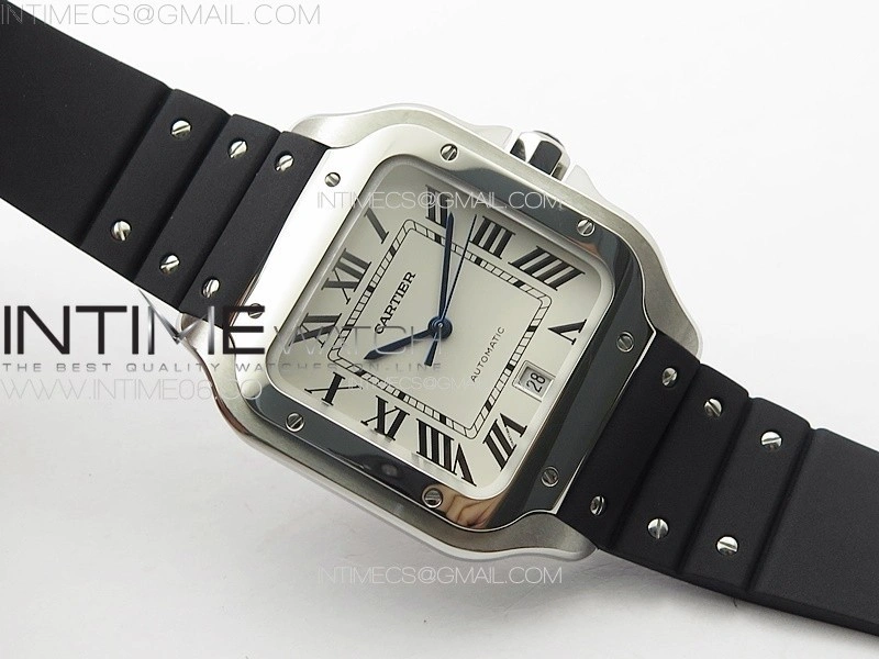 Santos de Cartier 40mm SS GF 1:1 Best Edition White Dial on Black Rubber Strap MIYOTA 9015