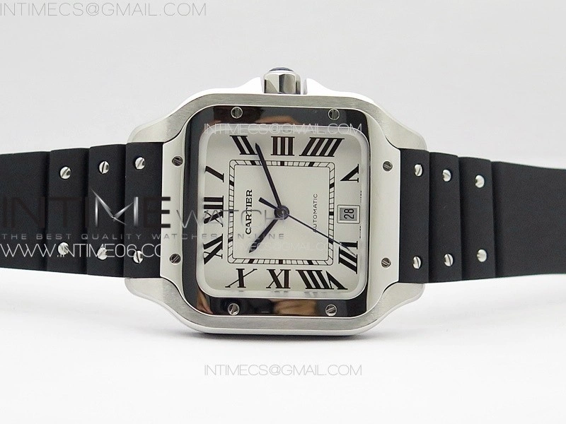 Santos de Cartier 40mm SS GF 1:1 Best Edition White Dial on Black Rubber Strap MIYOTA 9015