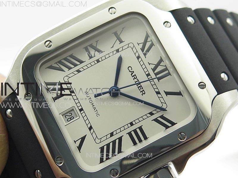 Santos de Cartier 40mm SS GF 1:1 Best Edition White Dial on Black Rubber Strap MIYOTA 9015