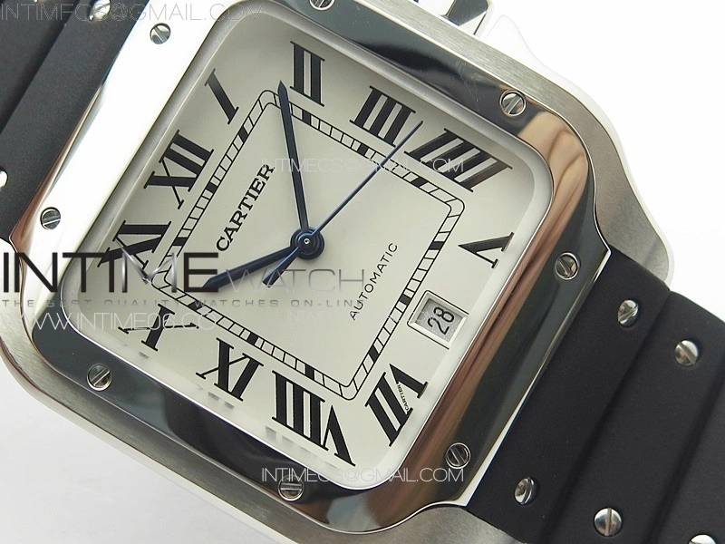 Santos de Cartier 40mm SS GF 1:1 Best Edition White Dial on Black Rubber Strap MIYOTA 9015