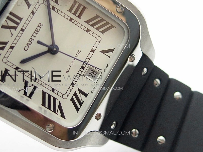 Santos de Cartier 40mm SS GF 1:1 Best Edition White Dial on Black Rubber Strap MIYOTA 9015