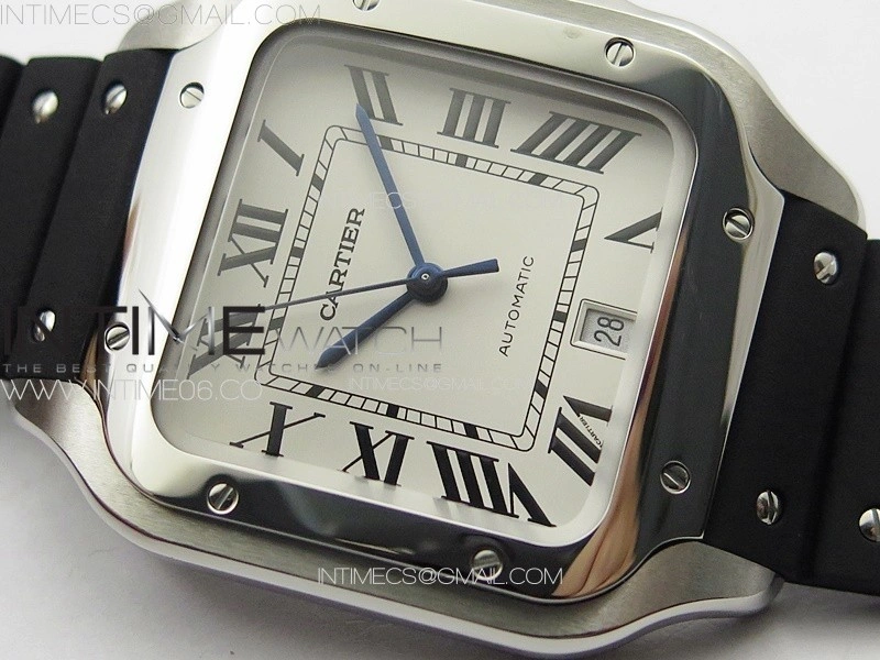 Santos de Cartier 40mm SS GF 1:1 Best Edition White Dial on Black Rubber Strap MIYOTA 9015