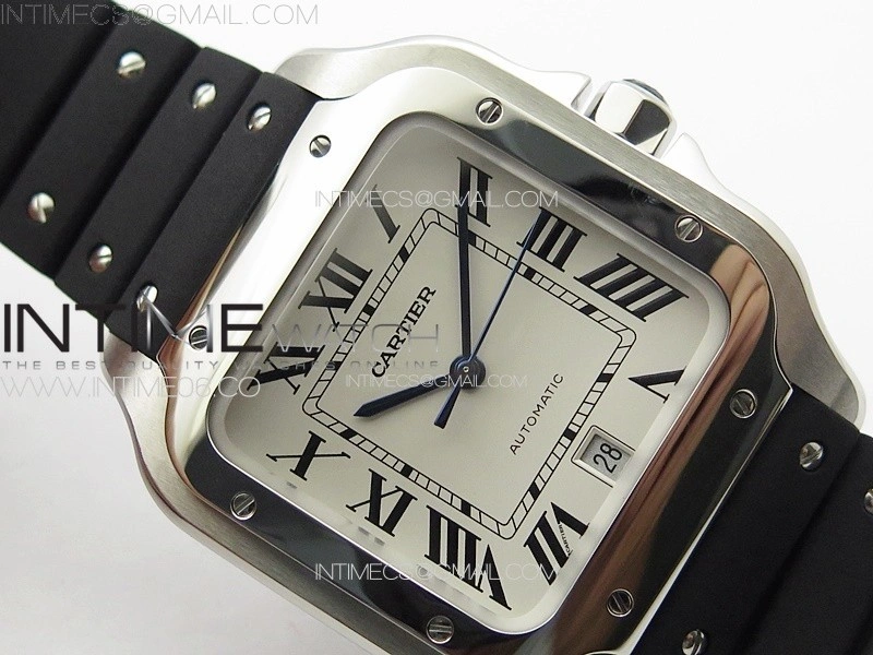 Santos de Cartier 40mm SS GF 1:1 Best Edition White Dial on Black Rubber Strap MIYOTA 9015