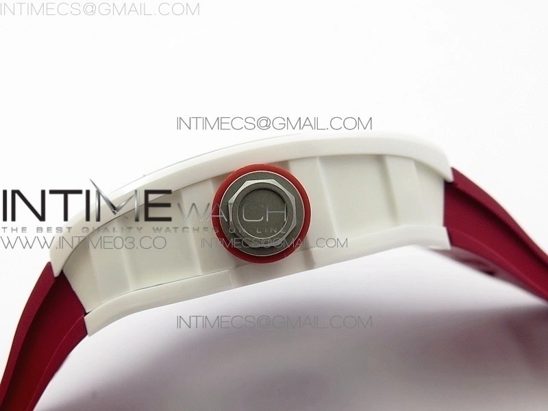 RM055 Real White Ceramic Case V2 KVF Best Edition Skeleton Dial Red Crown on Red Rubber Strap MIYOTA8215