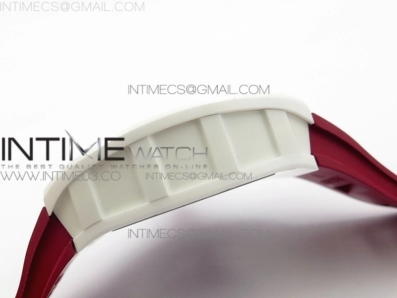 RM055 Real White Ceramic Case V2 KVF Best Edition Skeleton Dial Red Crown on Red Rubber Strap MIYOTA8215