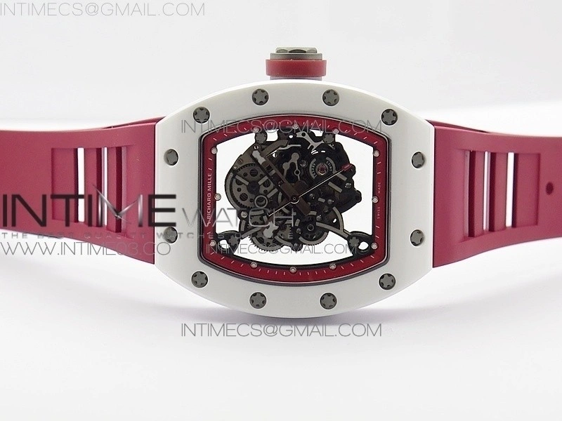 RM055Real White Ceramic Case V2 KVF Best Edition Skeleton Dial Red Crown on Red Rubber Strap MIYOTA8215