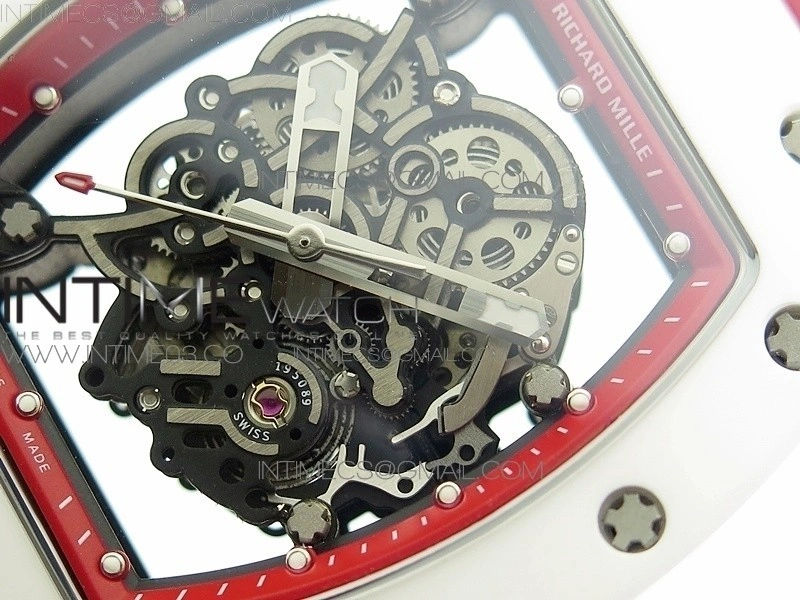 RM055Real White Ceramic Case V2 KVF Best Edition Skeleton Dial Red Crown on Red Rubber Strap MIYOTA8215