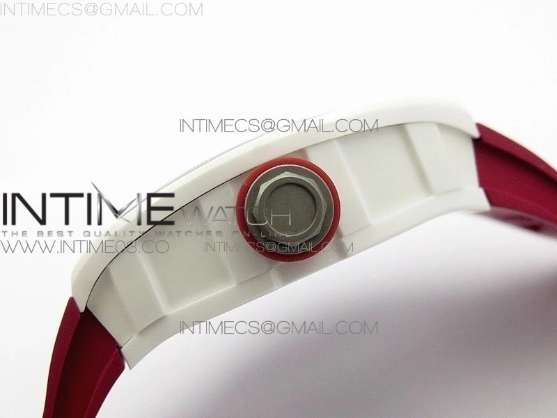 RM055Real White Ceramic Case V2 KVF Best Edition Skeleton Dial Red Crown on Red Rubber Strap MIYOTA8215