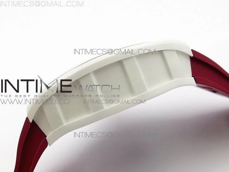 RM055Real White Ceramic Case V2 KVF Best Edition Skeleton Dial Red Crown on Red Rubber Strap MIYOTA8215