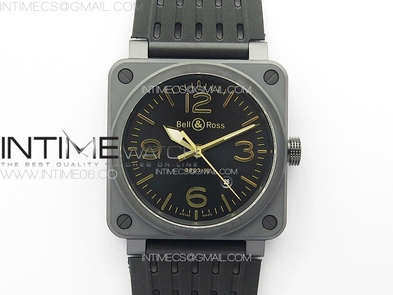 BR 03-92 Real Ceramic 1:1 Best Edition Black Dial RG Markers on Black Rubber Strap MIYOTA 9015