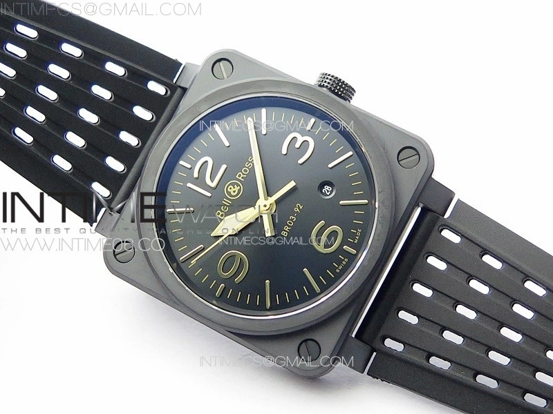BR 03-92 Real Ceramic 1:1 Best Edition Black Dial RG Markers on Black Rubber Strap MIYOTA 9015