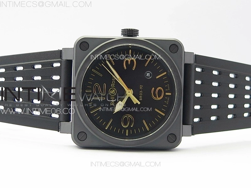 BR 03-92 Real Ceramic 1:1 Best Edition Black Dial RG Markers on Black Rubber Strap MIYOTA 9015