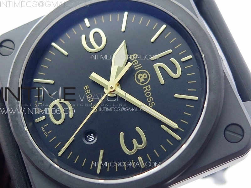BR 03-92 Real Ceramic 1:1 Best Edition Black Dial RG Markers on Black Rubber Strap MIYOTA 9015