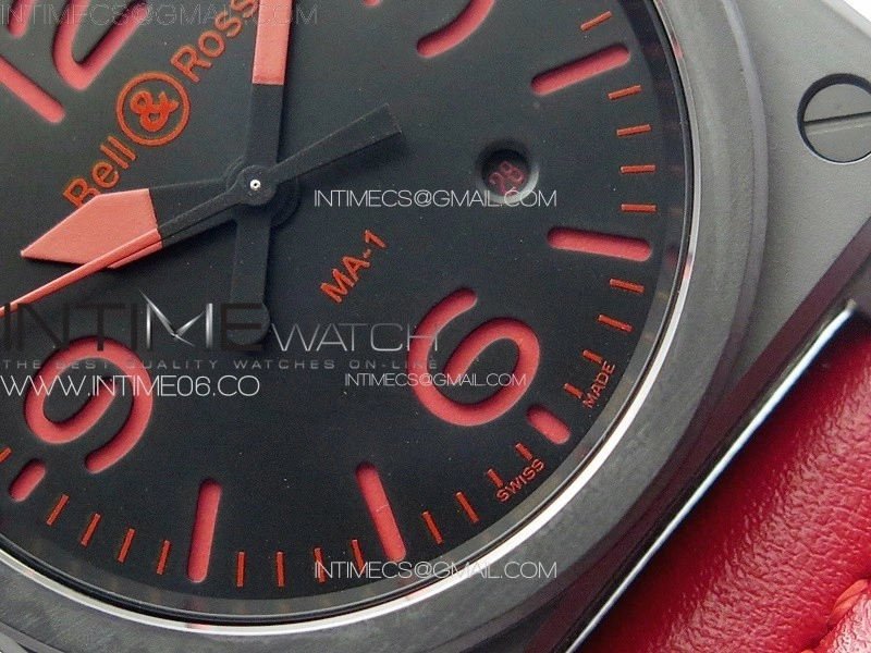 BR 03-92 Real Ceramic 1:1 Best Edition Black Dial Red Markers on Red Leather Strap MIYOTA 9015