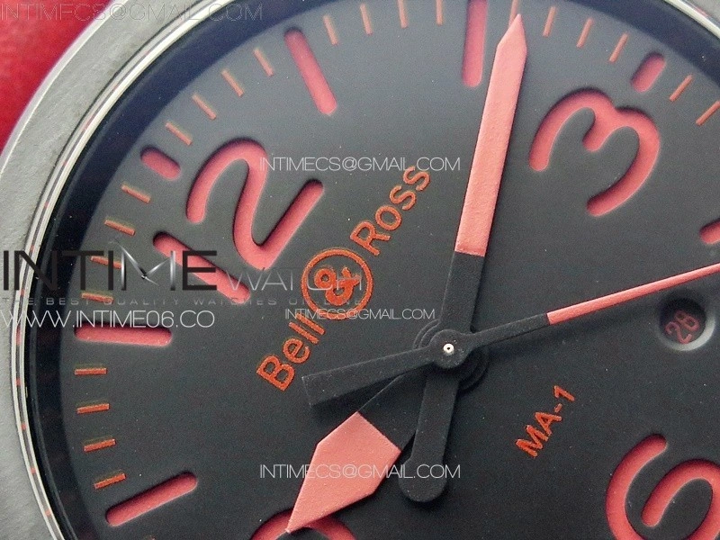 BR 03-92 Real Ceramic 1:1 Best Edition Black Dial Red Markers on Red Leather Strap MIYOTA 9015