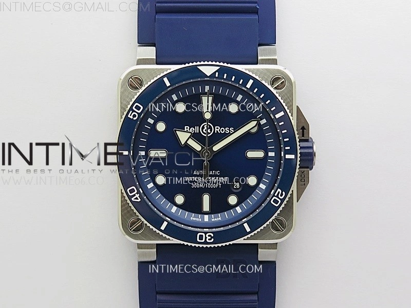 BR 03-92 Diver Blue Ceramic Bezel SS B12 1:1 Best Edition Blue Dial on Blue Rubber Strap MIYOTA 9015
