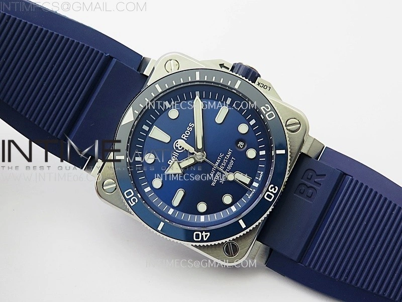 BR 03-92 Diver Blue Ceramic Bezel SS B12 1:1 Best Edition Blue Dial on Blue Rubber Strap MIYOTA 9015