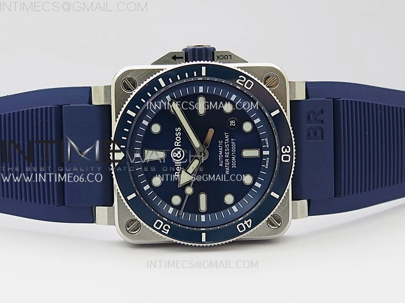 BR 03-92 Diver Blue Ceramic Bezel SS B12 1:1 Best Edition Blue Dial on Blue Rubber Strap MIYOTA 9015