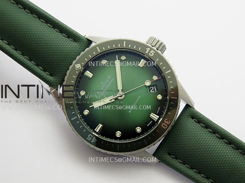 Fifty Fathoms Bathyscape Green Ceramic Bezel SS GF 1:1 Best Edition Green Ombre Dial On Green Nylon Strap A1315