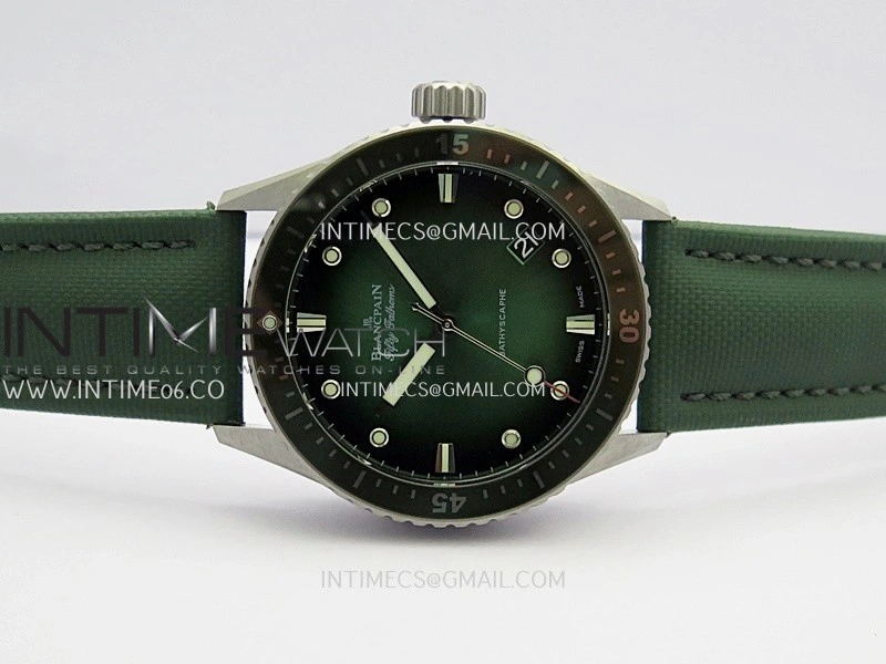 Fifty Fathoms Bathyscape Green Ceramic Bezel SS GF 1:1 Best Edition Green Ombre Dial On Green Nylon Strap A1315