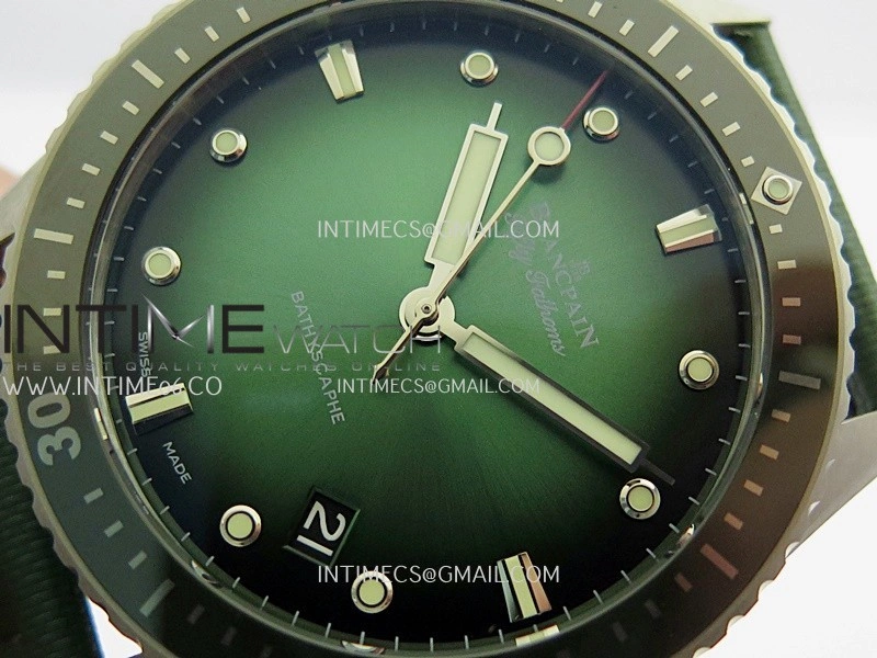 Fifty Fathoms Bathyscape Green Ceramic Bezel SS GF 1:1 Best Edition Green Ombre Dial On Green Nylon Strap A1315
